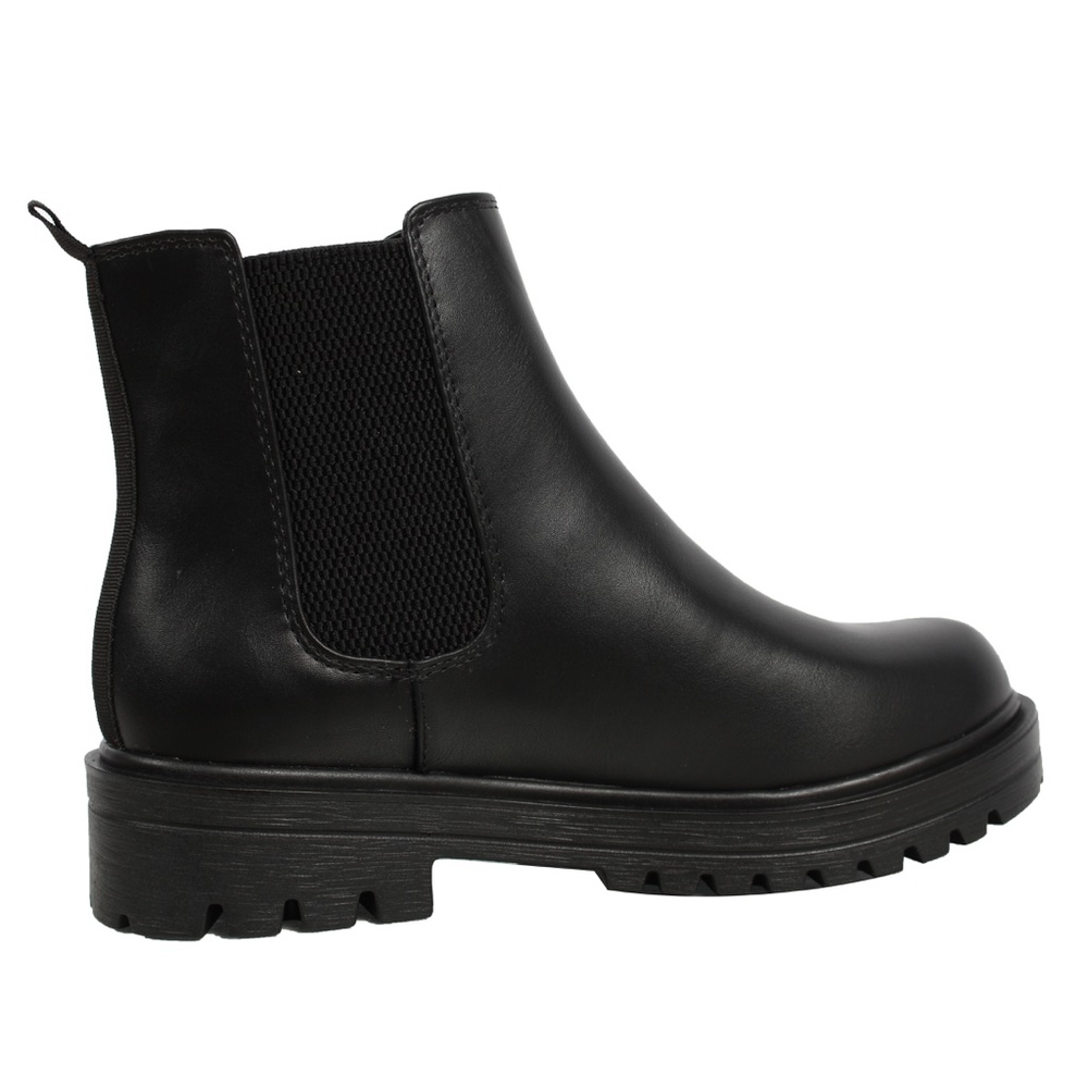 Black Round Toe Chelsea High Top Platform Ankle Boot - Picture 3 of 7